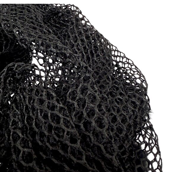 Black Mesh Scarf Fur Pom Pom Evening Shawl Fishnet Wrap - Picture 7 of 9